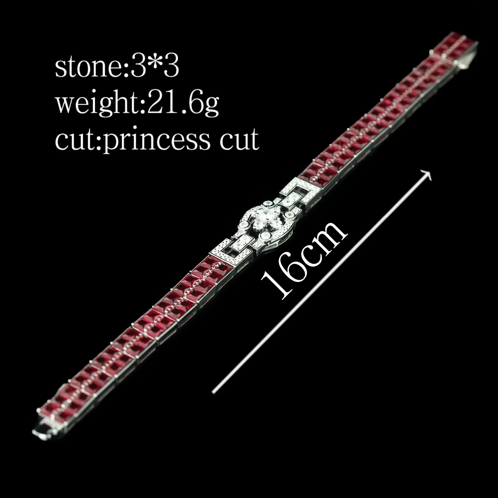 Solid 925 Sterling Silver With Lab Created T Rectangle Red Ruby Gemstone High Carbon Diamond Tennis Chain Bracelet Jewelry