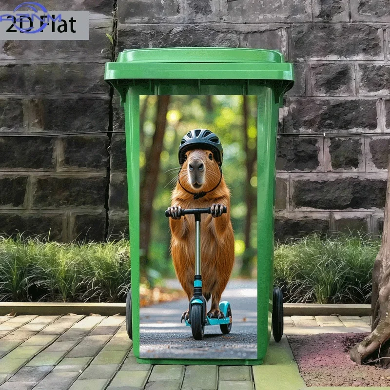 Trash Can Sticker, Capybara Riding a Scooter Themed Design, Self-Adhesive Wall Decal Wallpaper, Kitchen Trash Can Decoration,