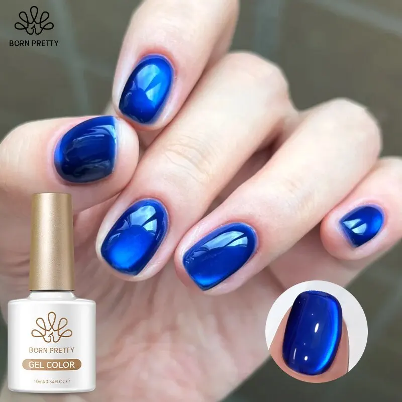 BORN PRETTY 10ml Glasperlen Blau Katzenaugen Magnetgel Nagellack Sommer-Nägel Semi-Permanent Lack Abziehbarer UV-Lack