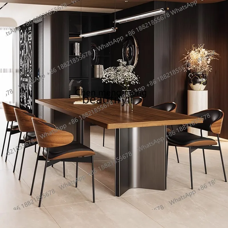 X  Simple, retro solid wood, thickened walnut tabletop dining table and chair combination large apartment island tea table