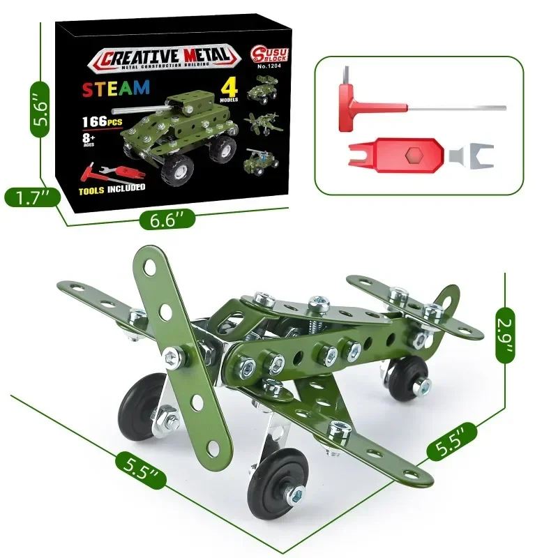 Hot Sale Metal Military Aircraft Building Block Set, Motorcycle Fire Engineering Vehicle,Kids Puzzle Assembly Toys Model