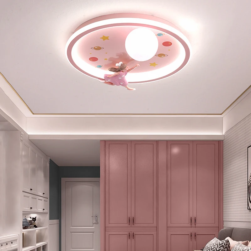 Imagem -05 - Luz de Teto Princesa para Crianças Lâmpada de Teto Rosa Espacial e Lunar Luzes Plafonnier para Meninas Quarto e Decoração do Quarto do Bebê