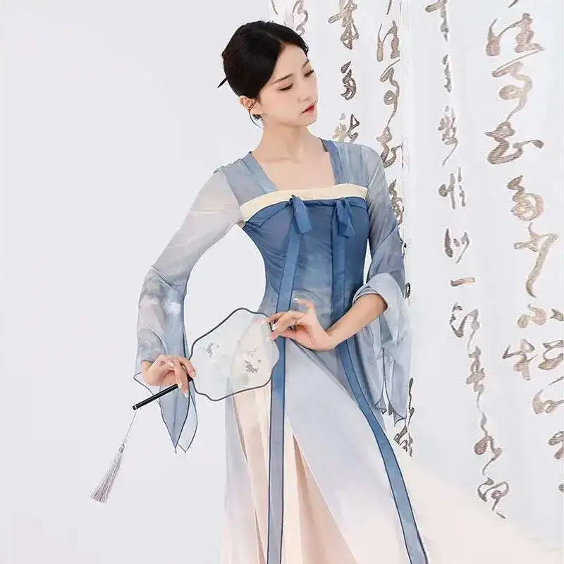 

Classical Dance Attire Women's Flowing Hanfu Set Large Swing Skirt Chinese Dance Costume Practice Set Ribbon Performance Outfit