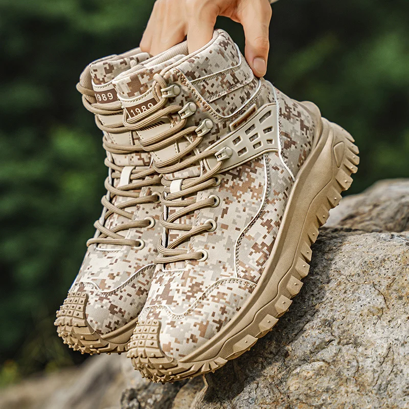 Spring New Men's High-Top Hiking Boots | Platform Tactical Boots Plus Size Comfortable Non-Slip Outdoor Work Cargo Sports Shoes
