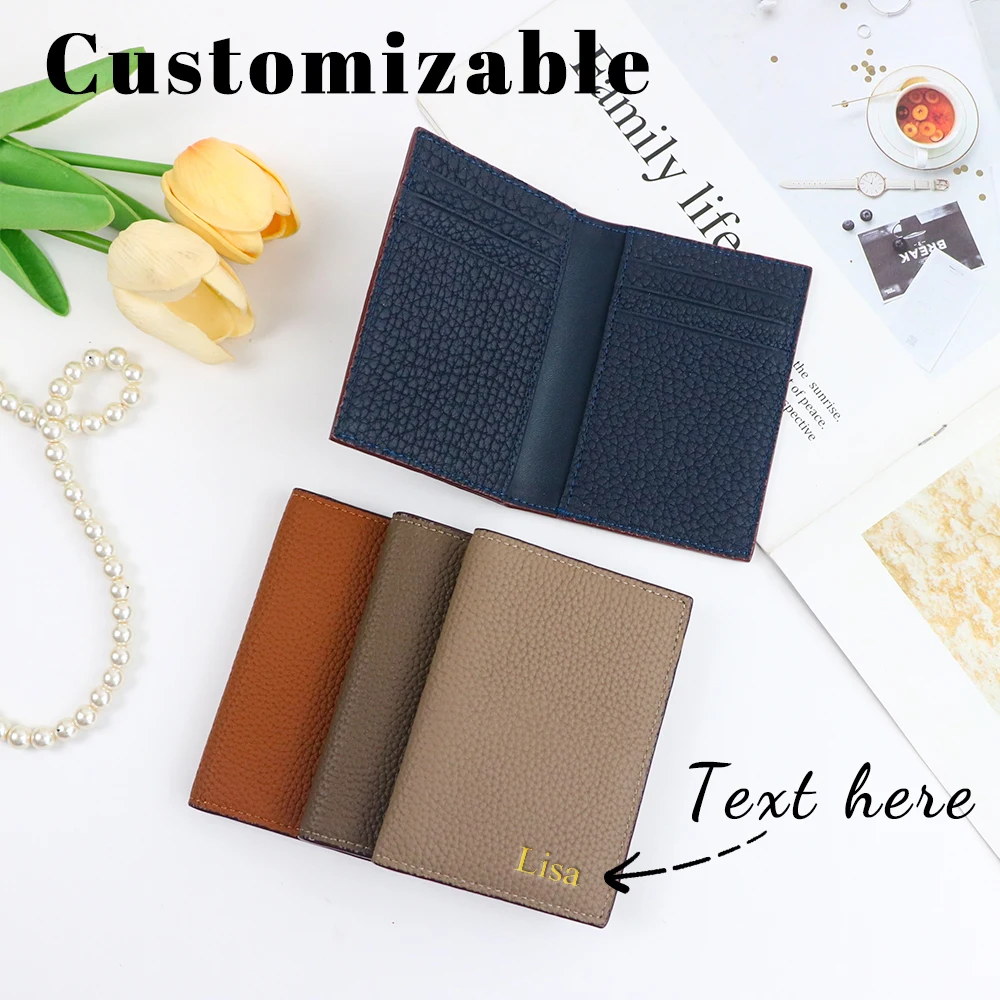 Customized name fashionable genuine leather coin purse, card case, credit card holder, multi-slot folded ID card holder