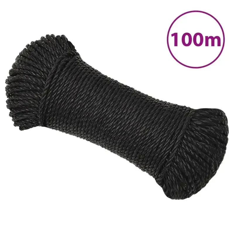 Arbeitsseil Schwarz 8 mm 100 m Polypropylen Verschleißfestes Robustes Geflochtenes Faserseil für Gartenarbeiten, Haustierspielzeug, Verpackung, Outdoor-DIY-Anwendungen