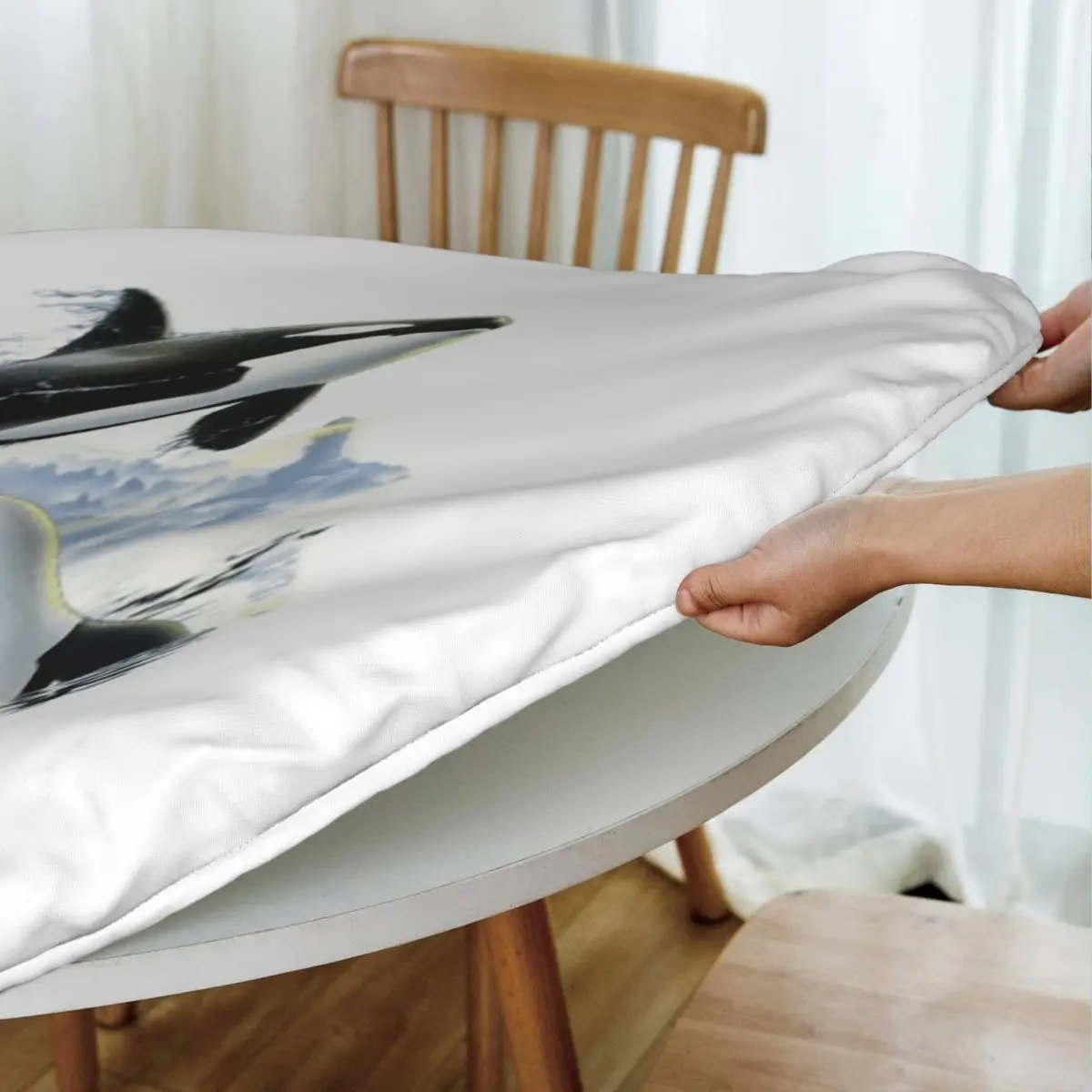 Orca Killer Whale Flies Or Jumps Oves The Ocean Waterproof Round Tablecloth Table Cloth for Kitchen Events Dining Table Cover