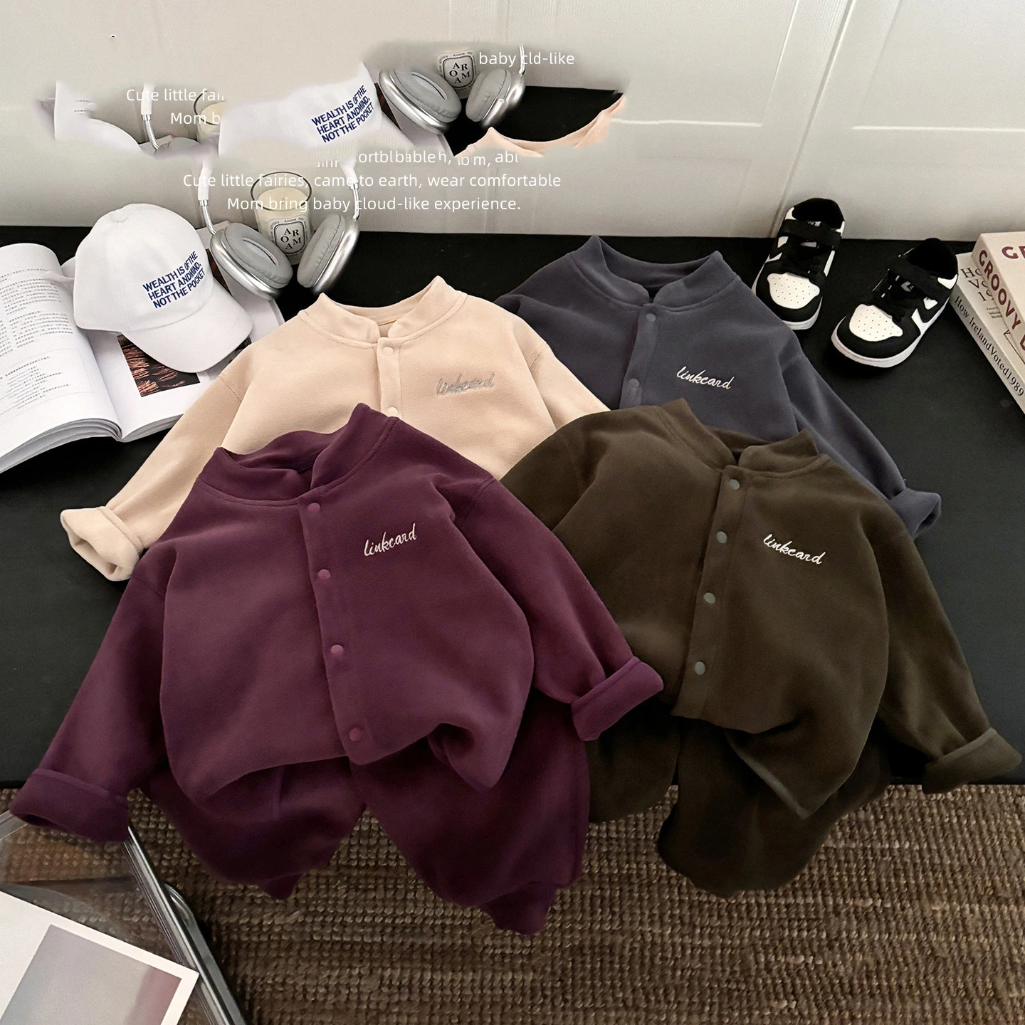 

Детский костюм из двух предметов для маленьких девочек, однотонный утепленный теплый топ для маленьких девочек + эластичная талия, брюки для бега для маленьких девочек, наряд