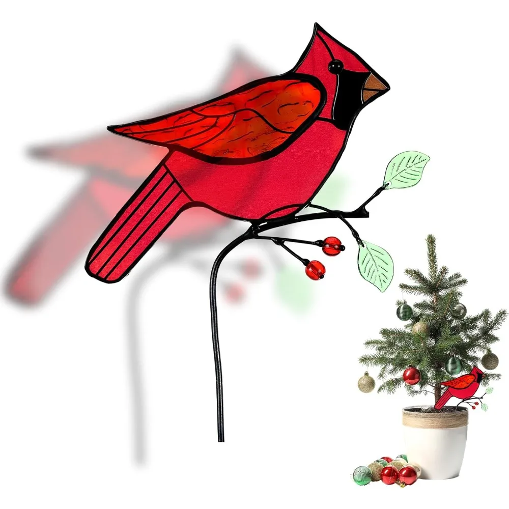 

Geelin Stained Glass Red Cardinal Suncatcher Flower Pot Decoration Christmas Metal Plant Pot Hangers Colorful Garden Yard Suncat