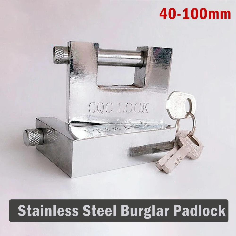 40/50/60/70/80/90/100mm Burglar Padlock With 3 Steel Keys Stainless Steel Burglar Padlock Silver Household Hardware Accessories