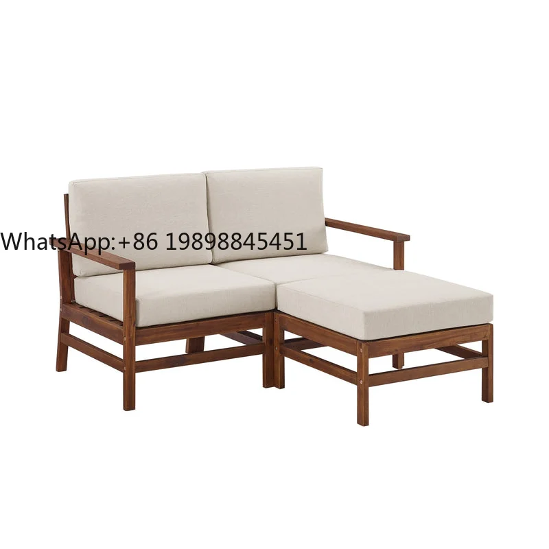 

Modern Acacia Wood Outdoor Loveseat and Ottoman Set with Cushions 090710