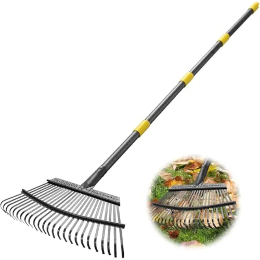 

Rake for Leaves, Heavy Duty Leaf Rakes for Lawns and Yard - 65" Adjustable Long Handle 18" Width Metal - Gardening Rake for Adu