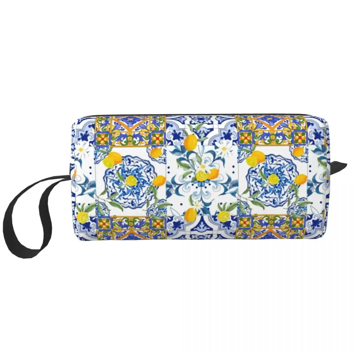 Summer Fruit Lemons Mediterranean Tiles Cosmetic Bag Women Fashion Big Capacity Makeup Case Beauty Storage Toiletry Bags