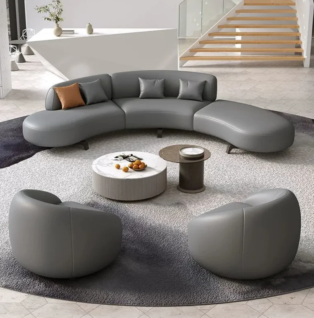 

#Hotel Furniture Project Modern Nordic Modular Sofa Set Design Ottoman Leather Upholstery Living Room Sofa Tufted Buttons 6 Seat