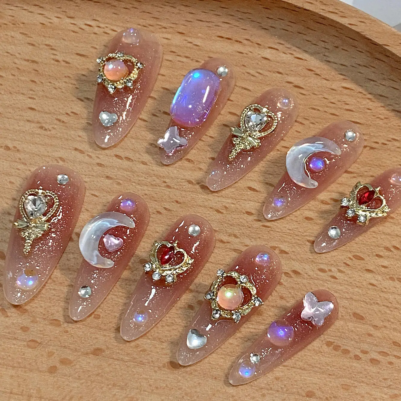 Ins Tsukino Usagi Nail Patche Manicure Patches Sparkling Rhinestones Handmade Manicure Nail Patches Anime Peripherals