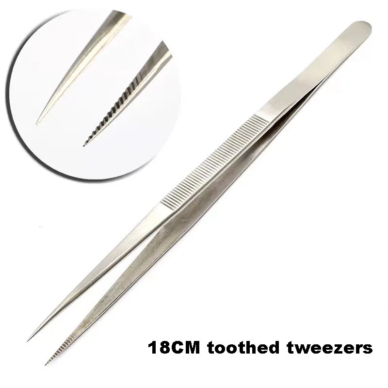 Lengthened Fine Pointed Non-slip Stainless Steel Tweezers With Teeth Long Pointed Clip Supplies Hair Remova