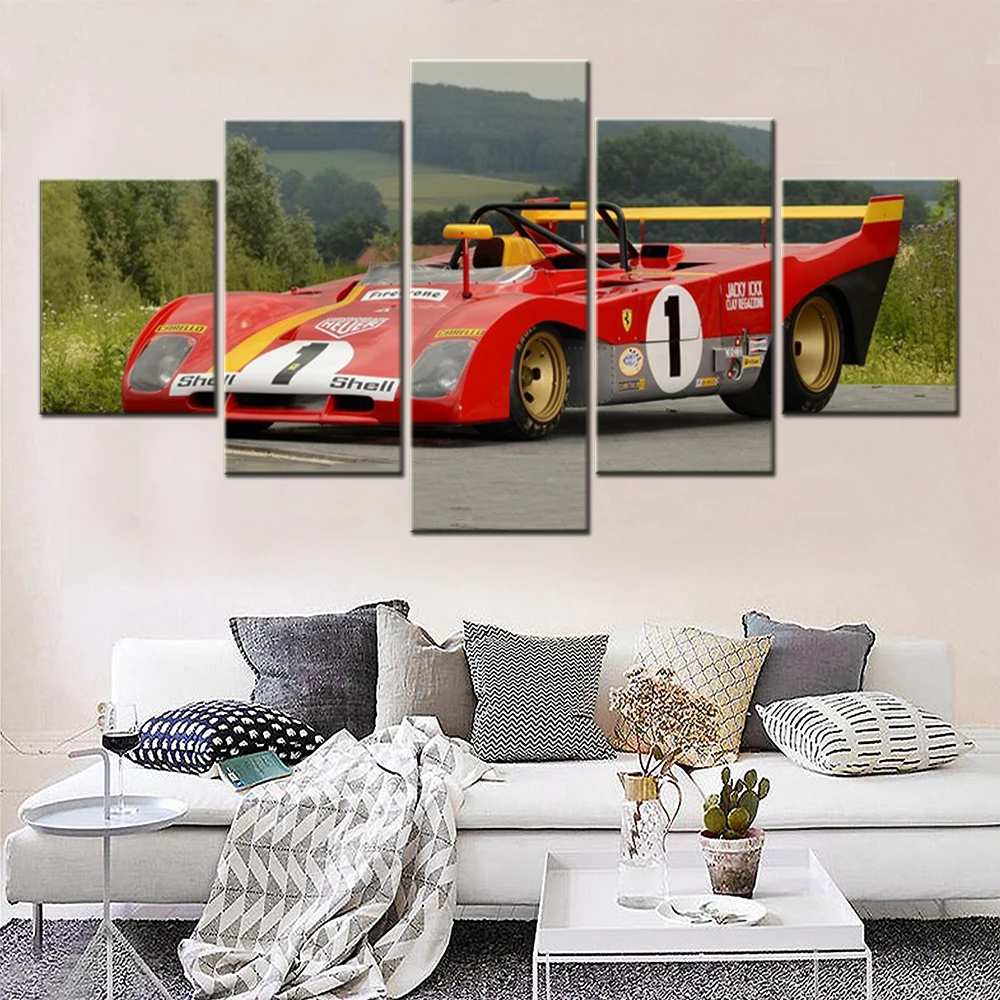 

5 Pieces Wall Art Canvas Poster 1972-73 312P Retro Formula 1 Red Racing Car Wallpaper Painting Home Decoration Living Room Mural