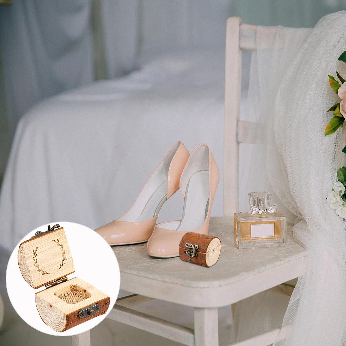 Wooden Ring Box Rustic Wedding Ceremony Holder Compact Lightweight Storage Engagement Party Wooden Ring Container