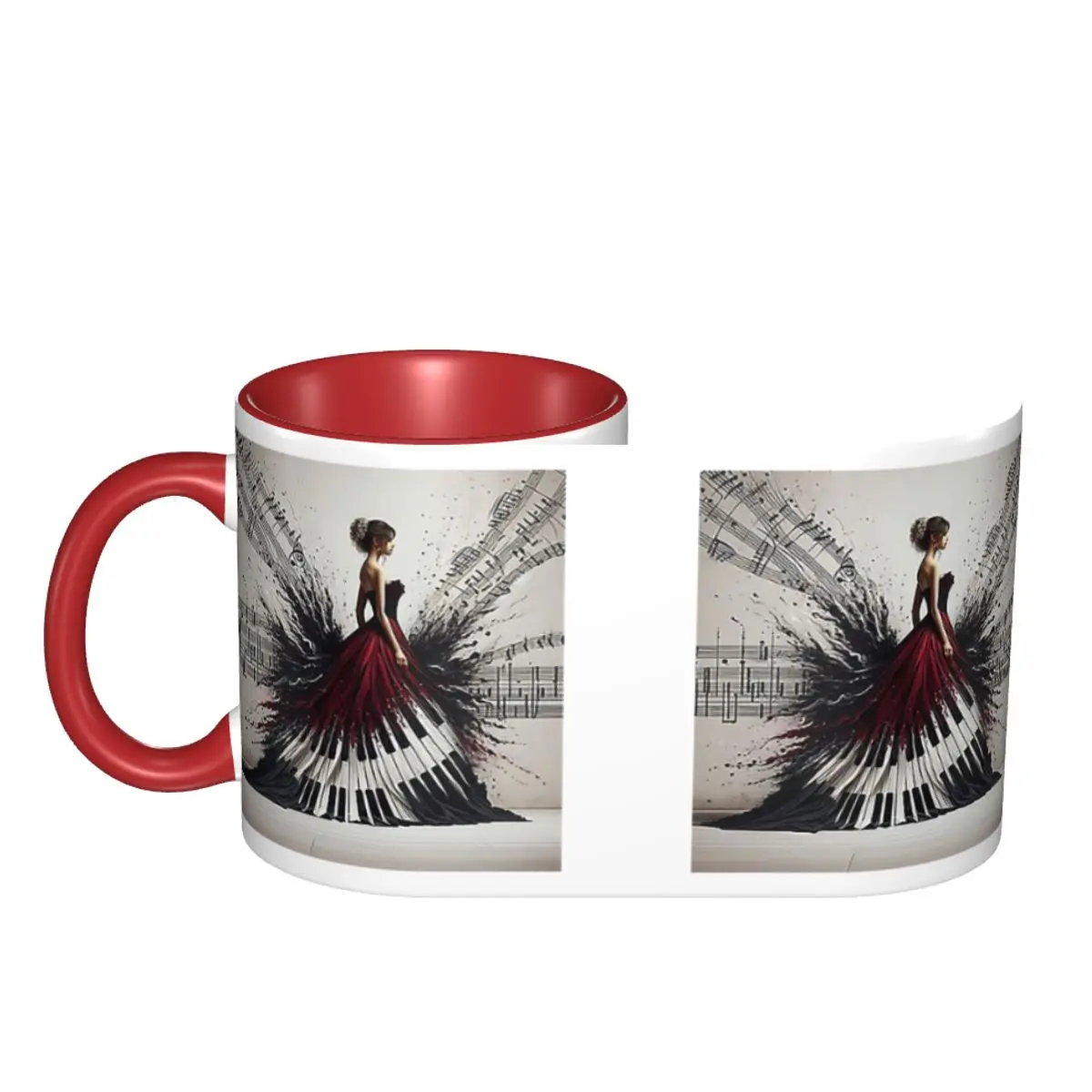 Beautiful Lady Piano Musical Notes, Wavy Dress Mug Funny Ceramic Coffee Cups Tea Mugs Milk Cup Drinkware Gift Friends DIY Custom