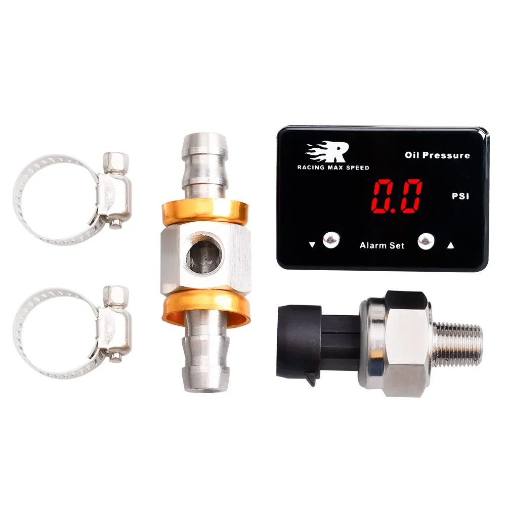 Electronic Oil pressure Gauge Red/Blue Display  0-150PSI With 1/2(3/8)inch To 1/8NPT Oil Pressure Sensor Tee