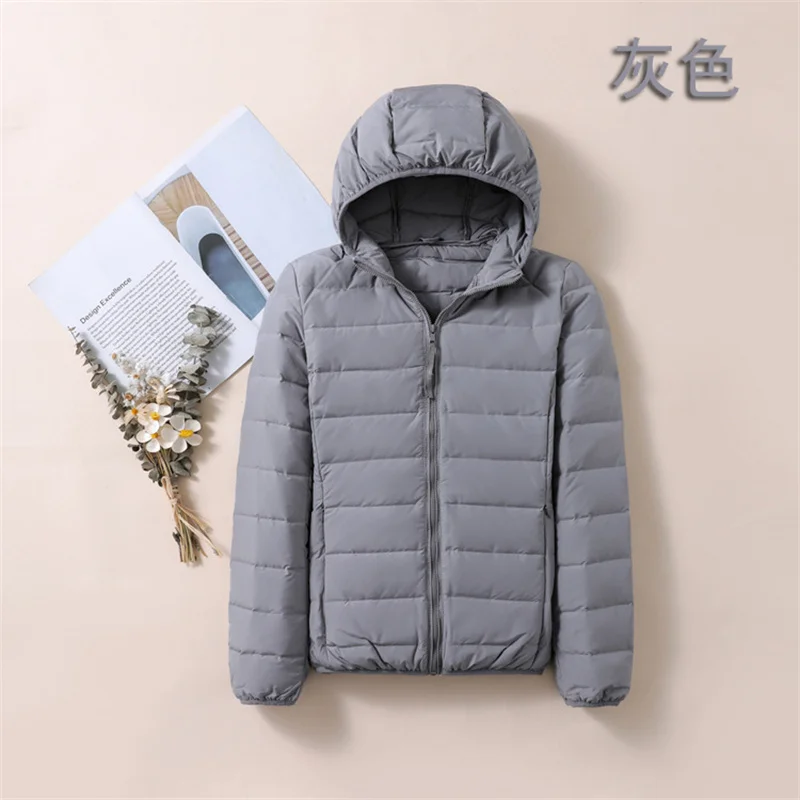 2024 Autumn Winter Slim Hooded Down Jacket Women Ultra Light Thin White Duck Down Coat Ladies Warm Short Bigsize Puffer Parkas