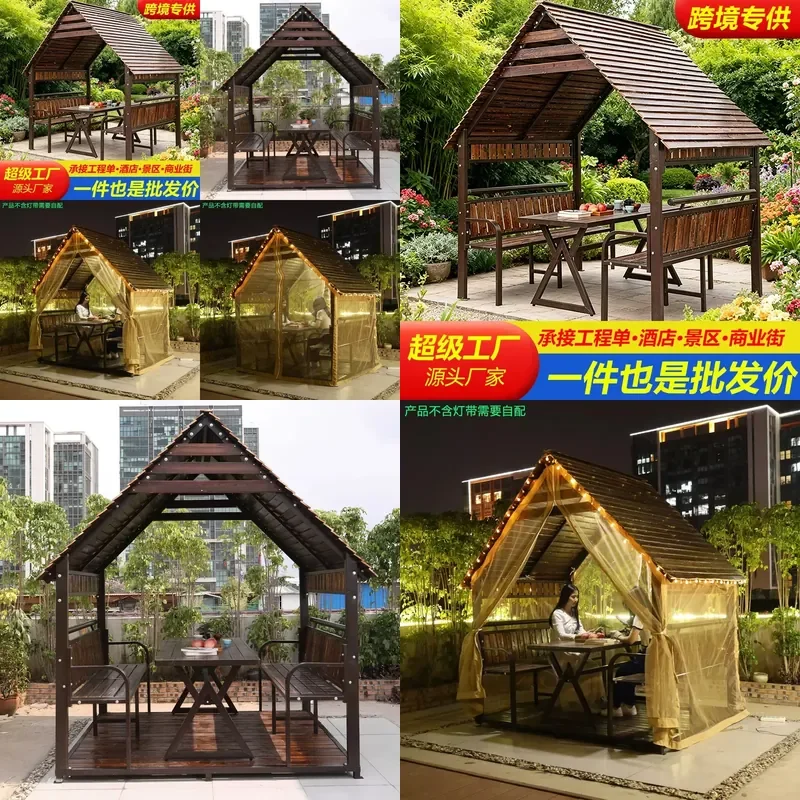For Outdoor Courtyard Villa Solid Wood Pavilion Rainproof Movable Assembly Chalet Leisure Gazebo Spot Wholesale