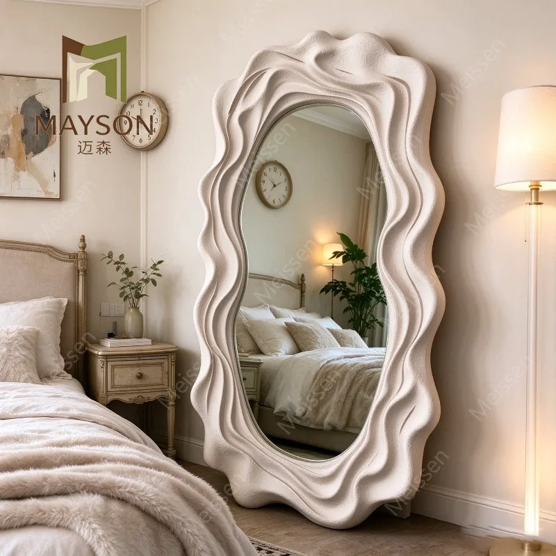 European retro style  wave full body mirror living room entrance floor mirror placement personalized modeling decorative mirror