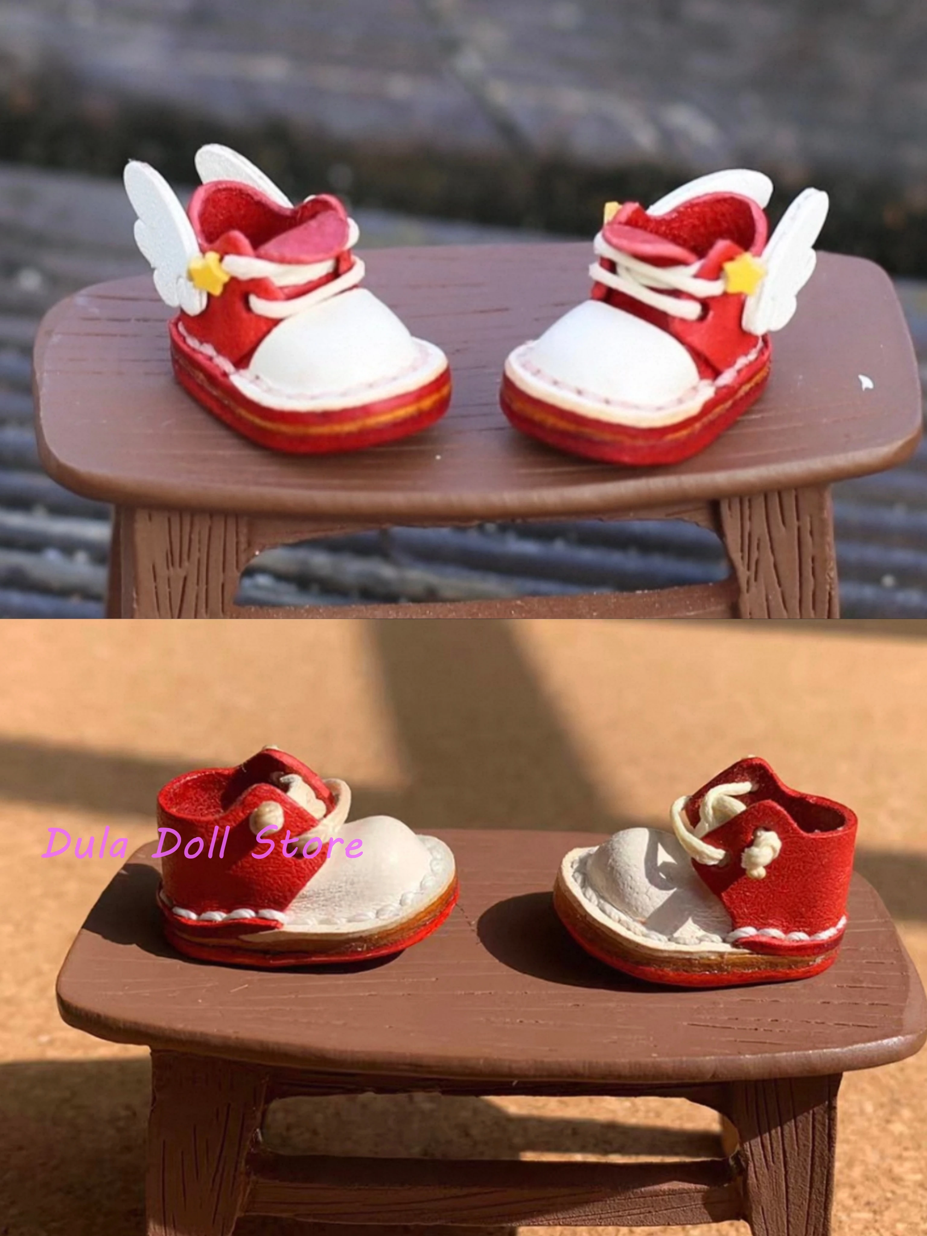 

Кожаные туфли ручной работы Dula Doll 2026 с желтыми, синими, красными и белыми крыльями для кукол OB11 GSC с обхватом стопы 2,0 см