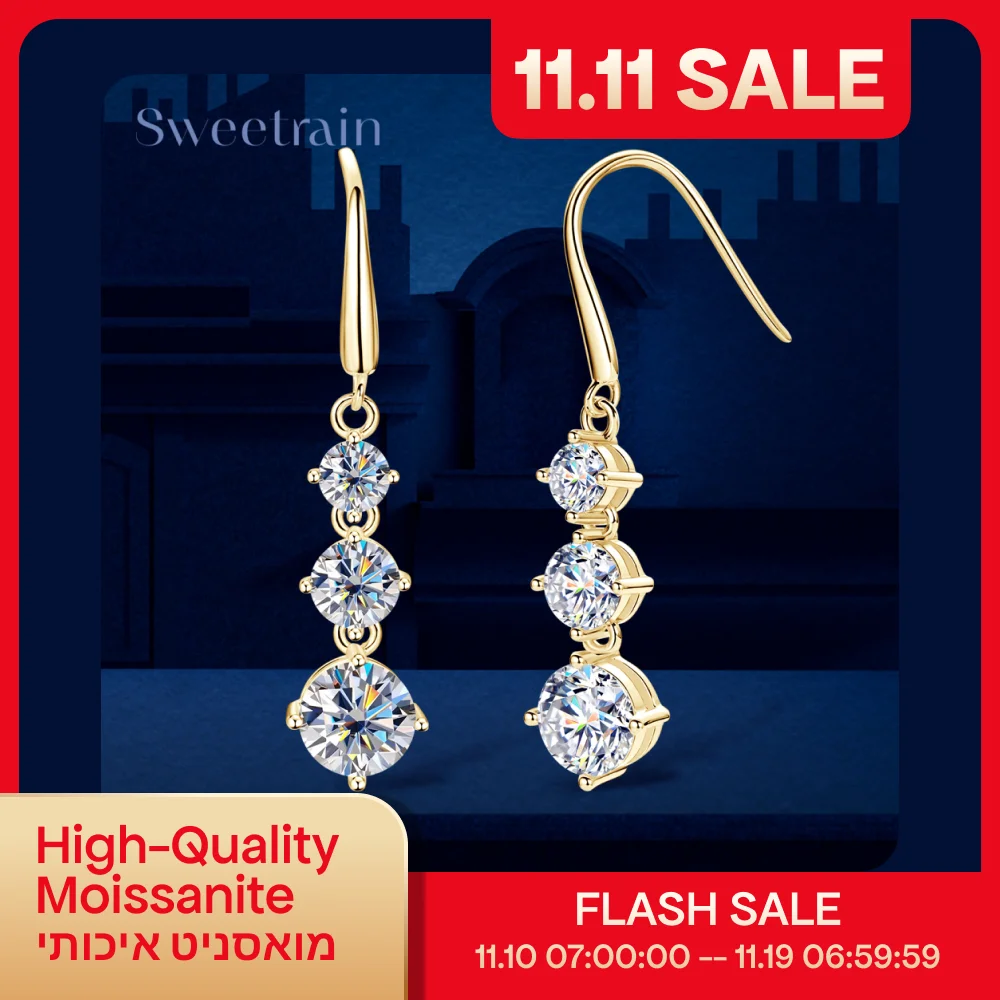 

Женские серьги-капли с муассанитом 3,6 карата, сверкающие серьги с бриллиантами яркой огранки, S925, посеребренные, 18 карат, свадебные украшения