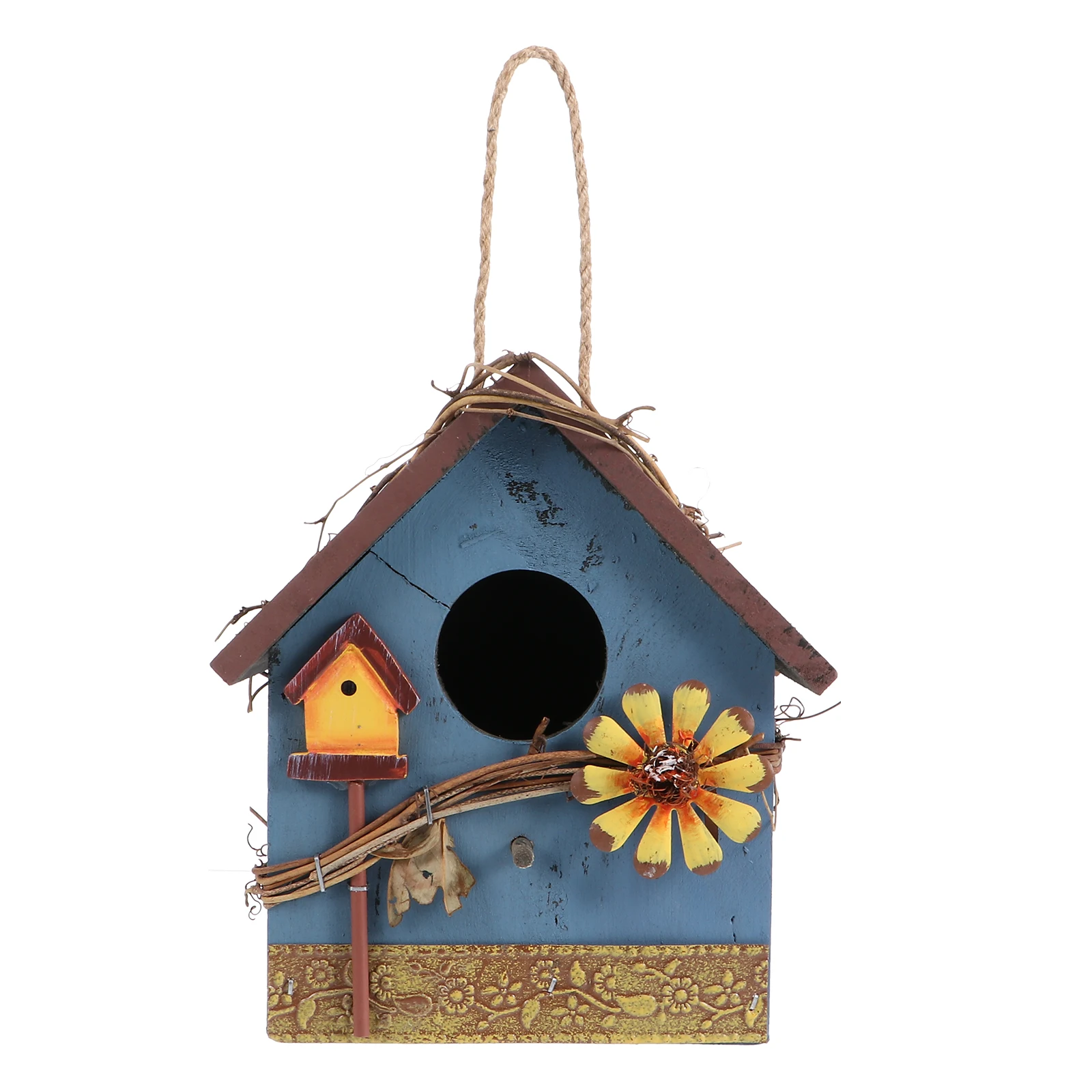 

Wooden Bird House Feeders for Outdoor Garden Decor Blue Color Wooden Parrot House Nest Attract Wild Birds Backyard Patio Garden