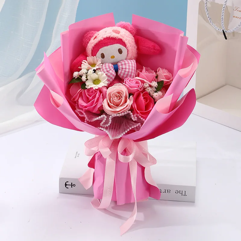 Sanrios Kawaii Kuromi Cinnamoroll Plush Doll Bouquet Girls Festival Gift Cute Cartoon My Melody Soap Bouquet Girlfriend Gifts