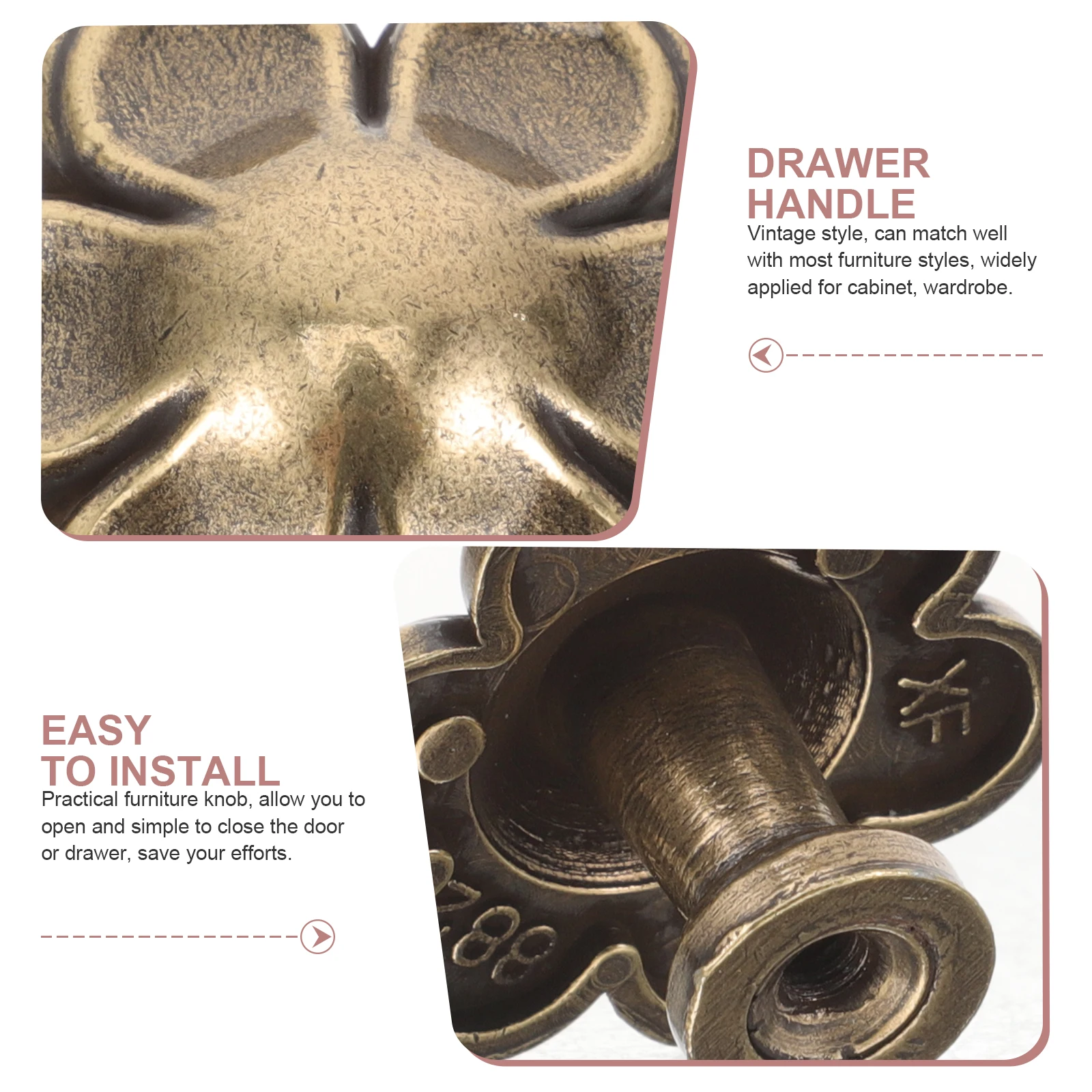 

Flower Shape Cabinet Knob Vintage Drawer Pull Dresser Handle Single Hole Long Lasting Cabinet Knob Single Hole Drawer Knob,