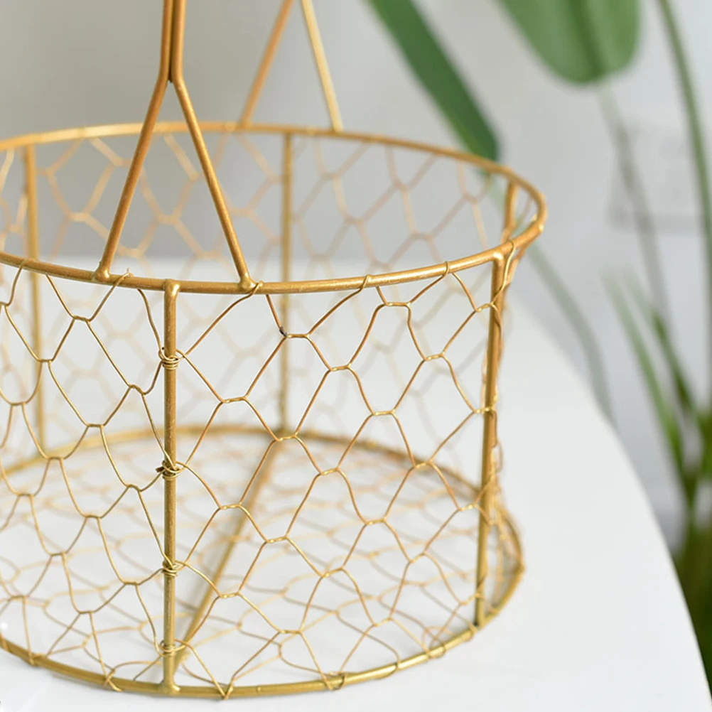 

Golden Round Flower Basket Metal Storage Organizer Decorative Home Office Iron Wire Basket For Decor Dorm Cafe Shop