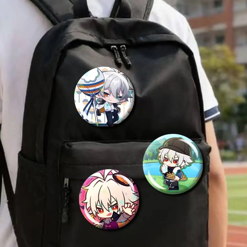 A-Aohitsugi Samatoki Chibi Round Brooch Pins, Personalized Badges With Broken Glass Design Fashion Accessory