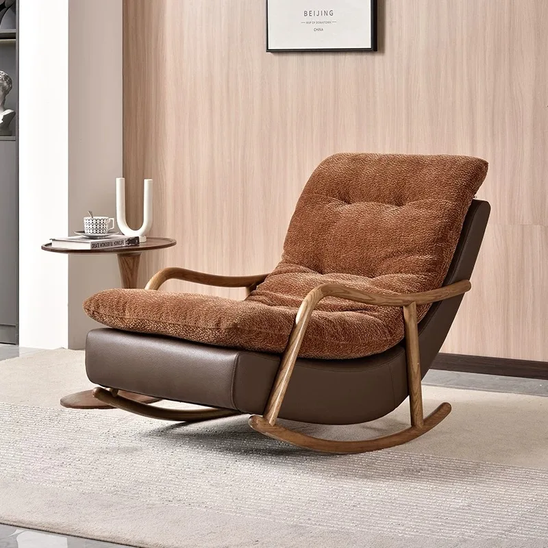 Vintage-style Light-luxury Rocking Chair Balcony Chaise Lounge High-end Living Room Rocker Villas Cut-pile Fabric Chair