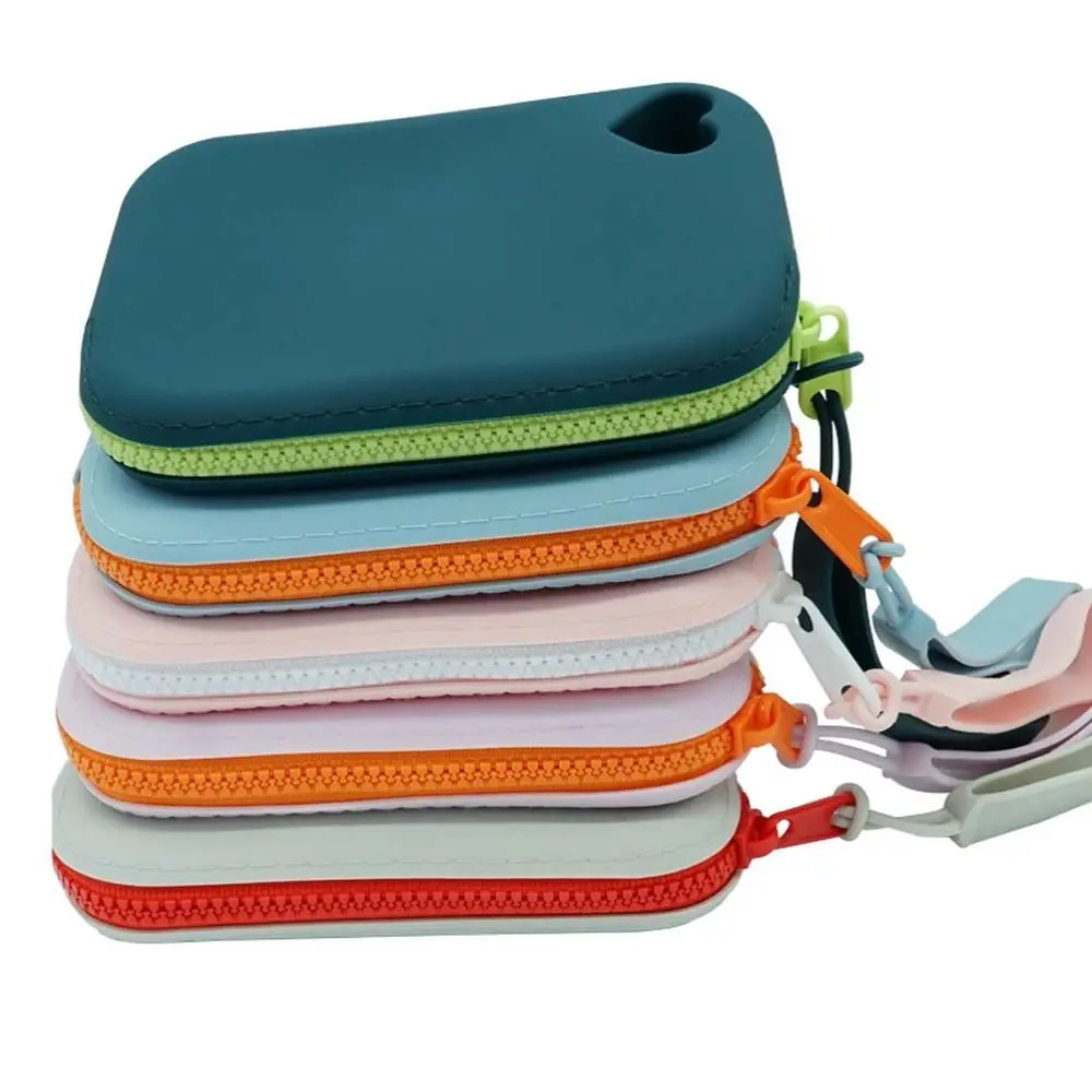 Solid Color Silicone Coin Purse Wallet Rectangle Large Capacity Simple Makeup Lipstick Bag Jewelry Packing Bag With Lanyard