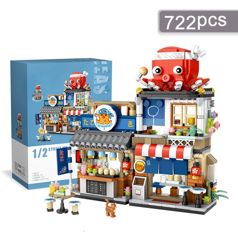 

Mini Takoyaki Restaurant Building Blocks Model - City Street Assembly Bricks Educational Toy Gift for Children