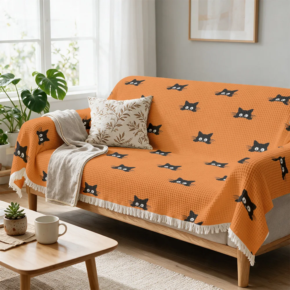 Plush Orange Cat Print Throw Blanket for Sofa Couch Throw Cover Cozy Knit Living Room Decor Gift Ideas Home Accent