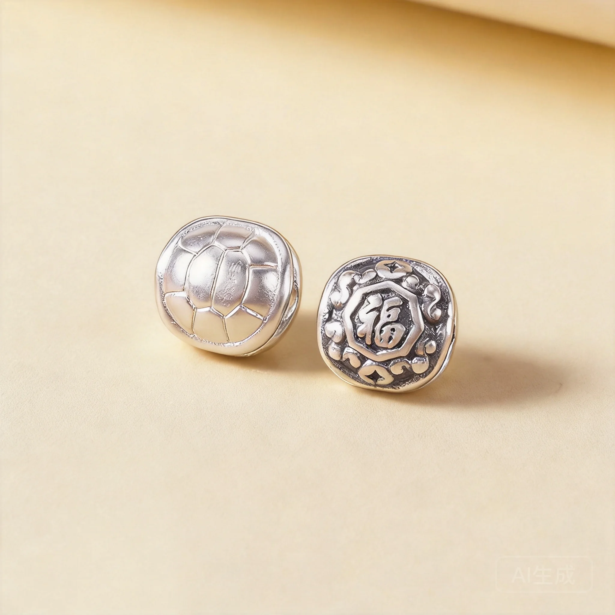 Traditional Chinese Style Lucky Blessing 999 Sterling Silver 9.5mm Fu Character Turtle Shell Spacer Beads For Diy Bracelet Neckl
