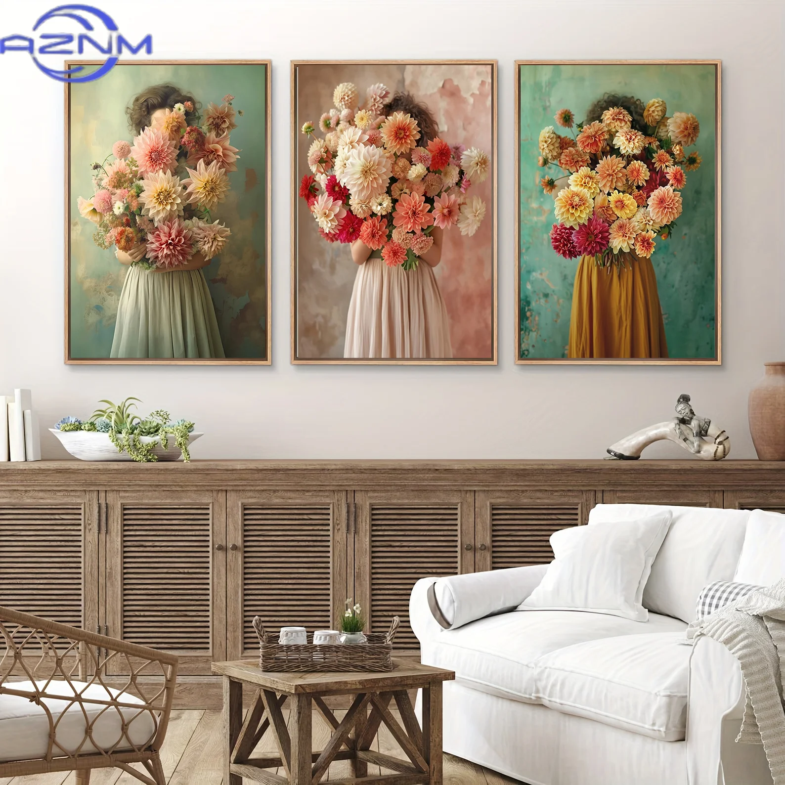 AZNM AZNM Modern Girl Wear Flowers Canvas Print Scandinavia Full of Force De Vie Wall Art Poster for  Living Room Bedroom Room H