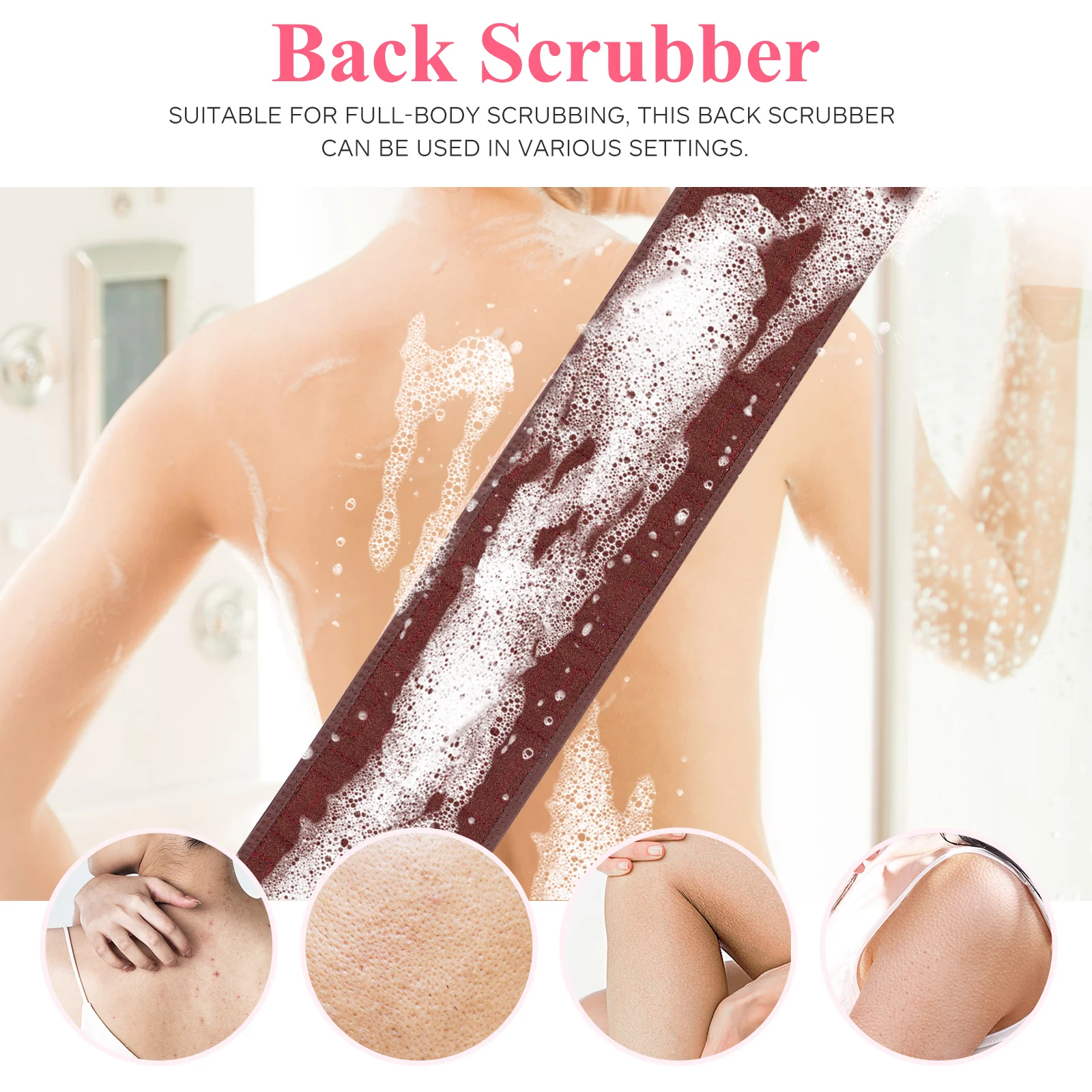 

Double-Sided Exfoliating Scrub Bath Towel Back Scrubber Shower Washcloth Ergonomic Handle Long-Lasting Fiber Material