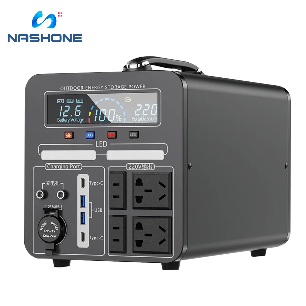 Nashone 1200W Portable Power Station 220V Solar Generator 1320Wh Powerful Power Banks Solar Generator Lifepo4 Battery 12V DC