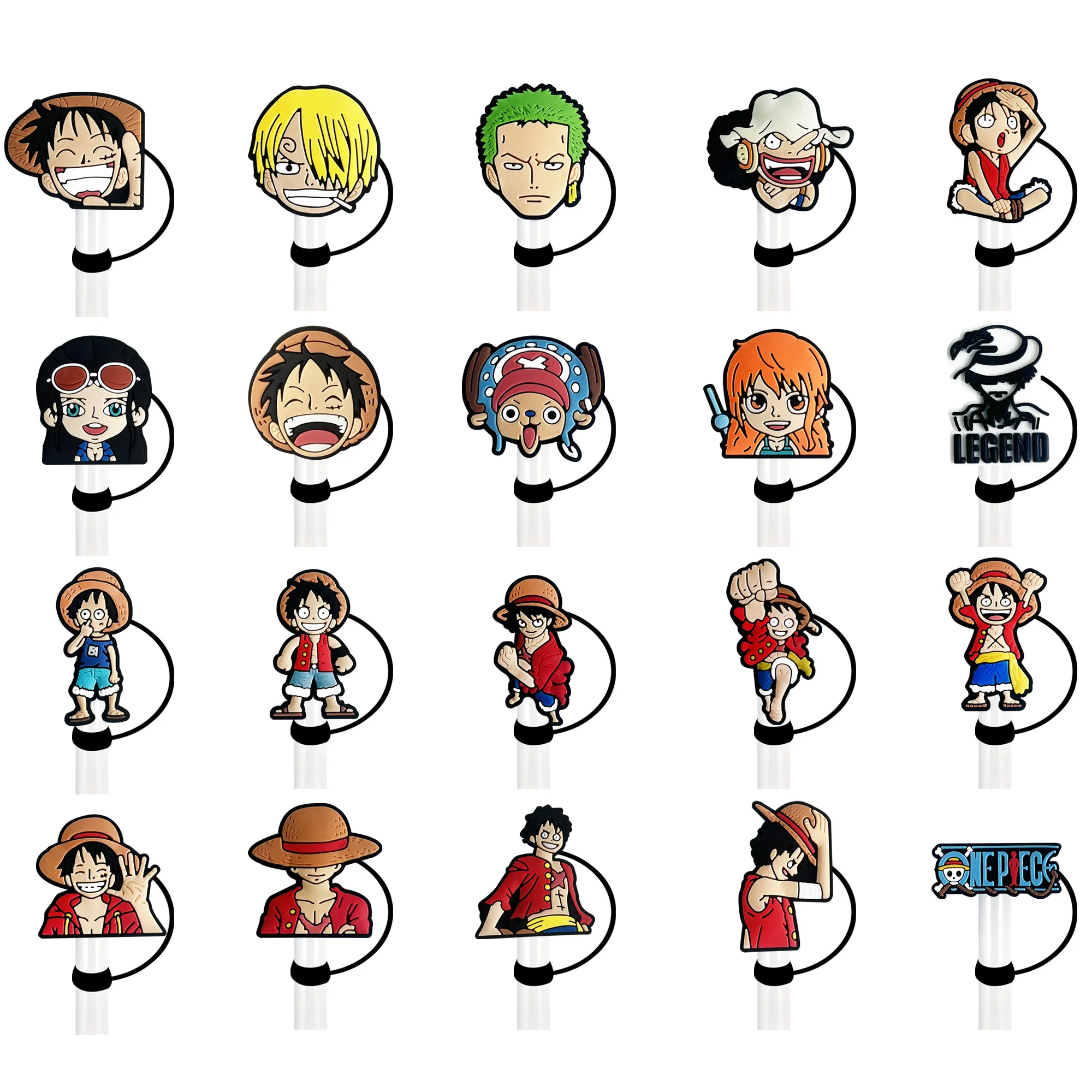 1-20Pcs Anime One Piece Silicone 10mm Straw Caps 30&40 Oz Tumbler with Handle Dust-Proof Reusableaw sleeve Straw Topper