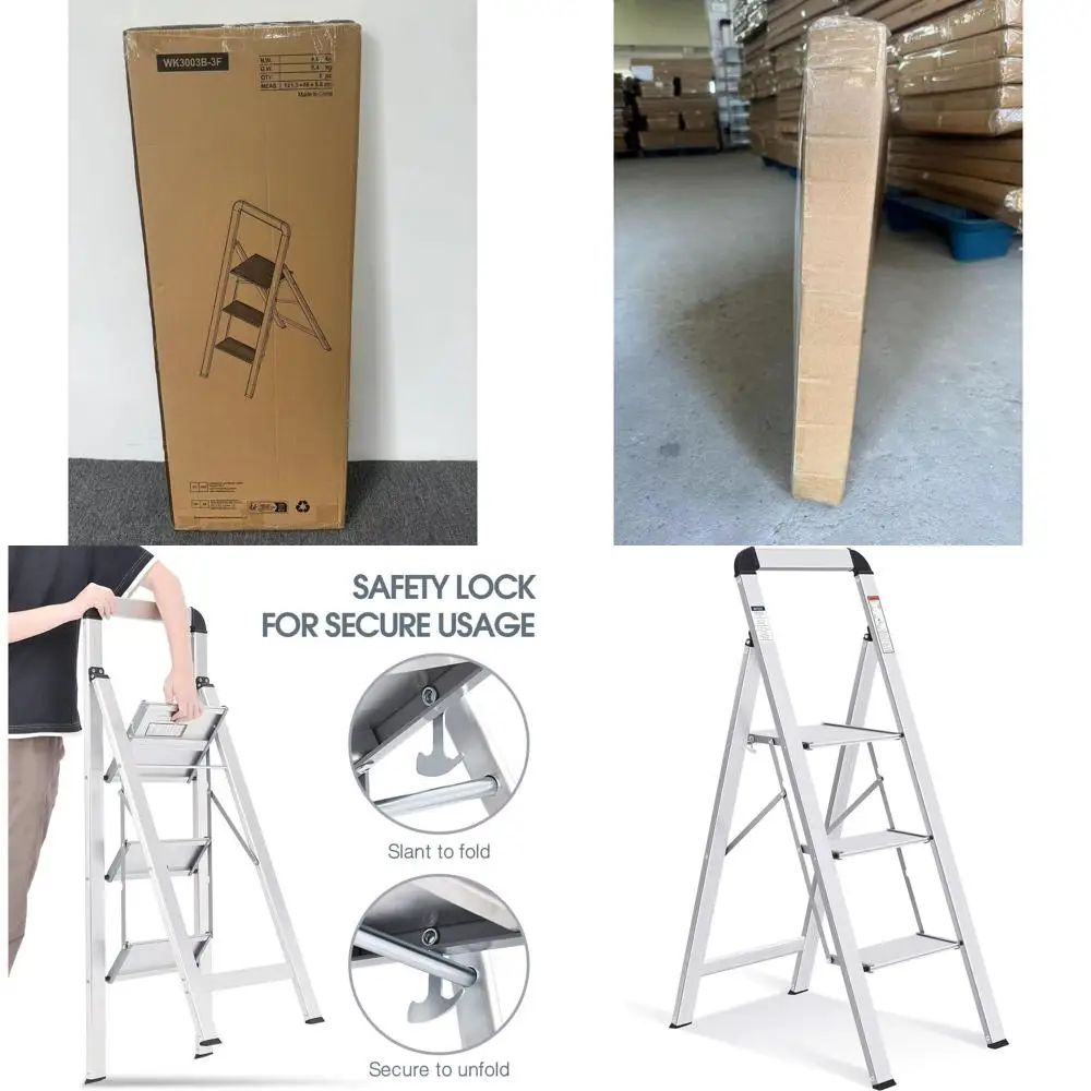 

Lightweight Foldable Aluminum Step Ladder with Non-Slip Treads, Handrail, Holds 330lbs for Home, Kitchen, and Garage Use