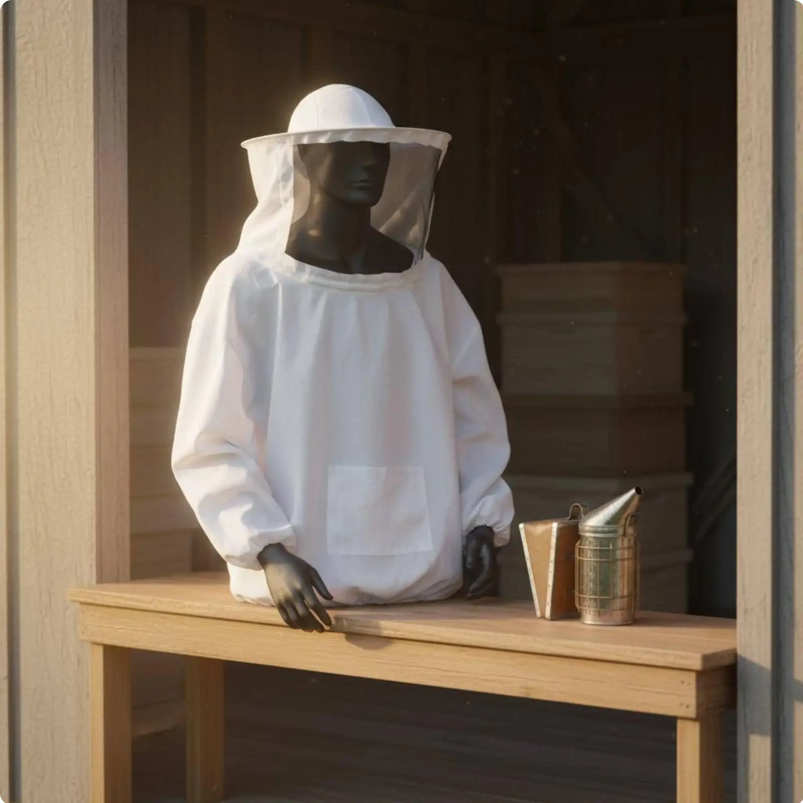 Hooded Polyester Bee Suit for Beekeepers Protective Jacket with Elastic Cuffs Gloves Brush and Stainless Steel Hive Tool Kit