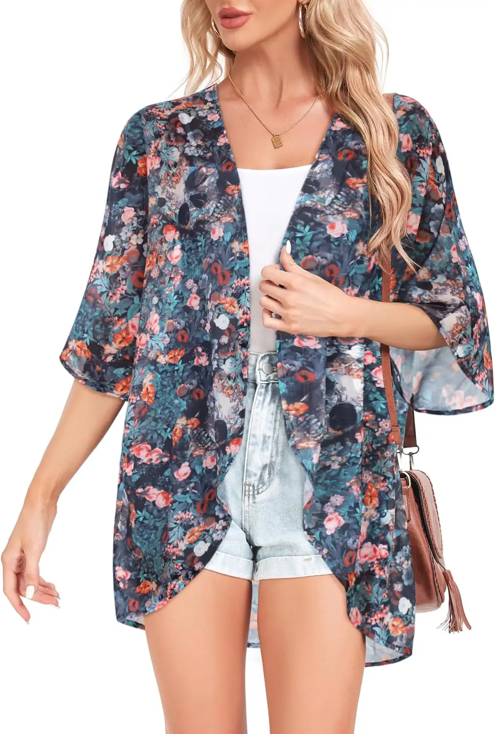 New 2024 Summer Chiffon Cardigan Floral Print Long Kimono Cardigan Bikini Cover Up Wrap Dress Beachwear Swimwear Cover Up