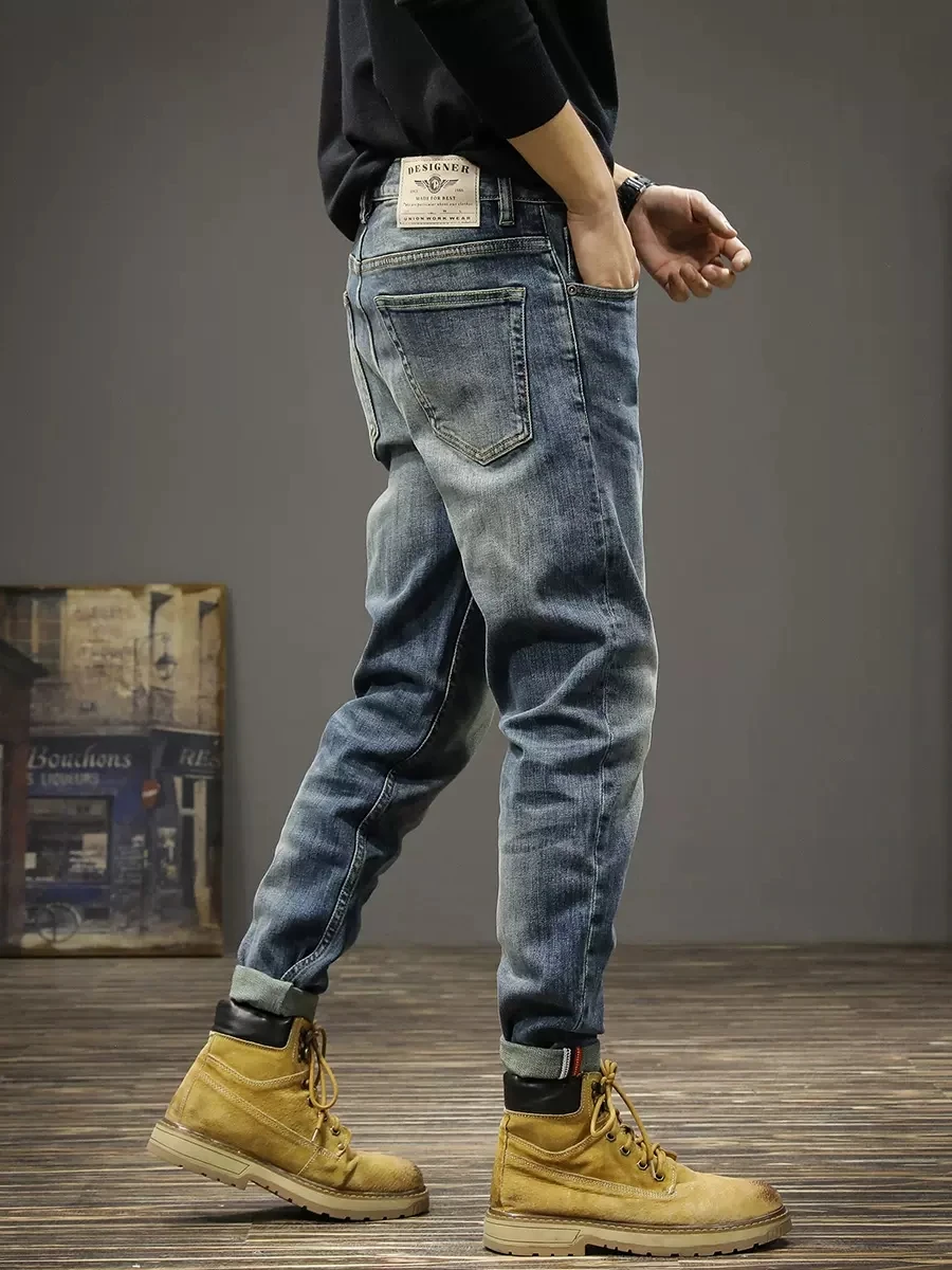 Italian Style Fashion Men Jeans High Quality Retro Blue Stretch Slim Fit Vintage Jeans Men Trousers Casual Designer Pants Hombre