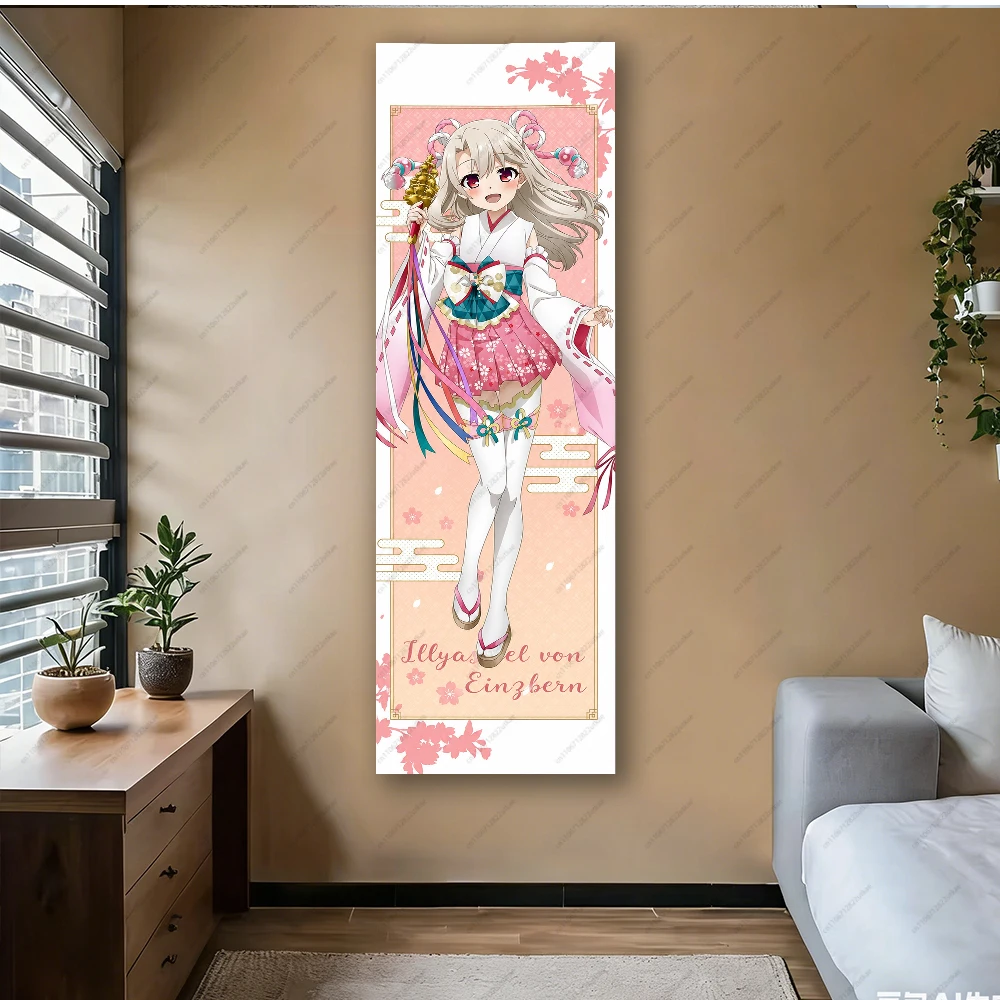 Cute Anime Illya Wall Tapestry, Series Kimono Sakura Print Fabric Poster for Bedroom Dorm, Aesthetic Home Decor