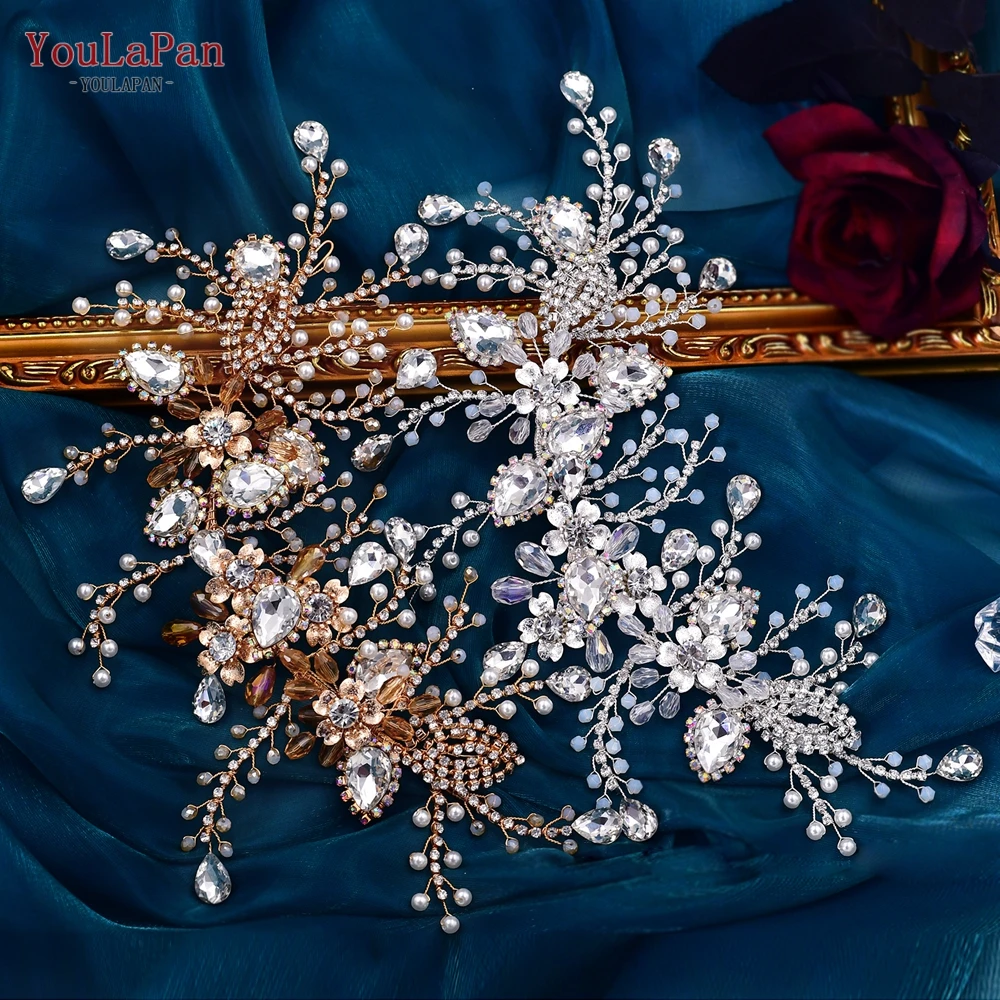 Youlapan HP453 Golden Bridal Hoofdband Bruid Voorhoofd Crown Bruiloft Haar Accessoires Rhinestone Hoofddeksel Party Banquet Hoofddeksels