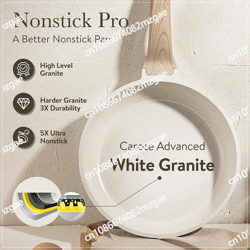 Pans Set Nonstick Cookware Sets White Granite Induction Cookware Non Stick Cooking Set W/Frying Pans & Saucepan
